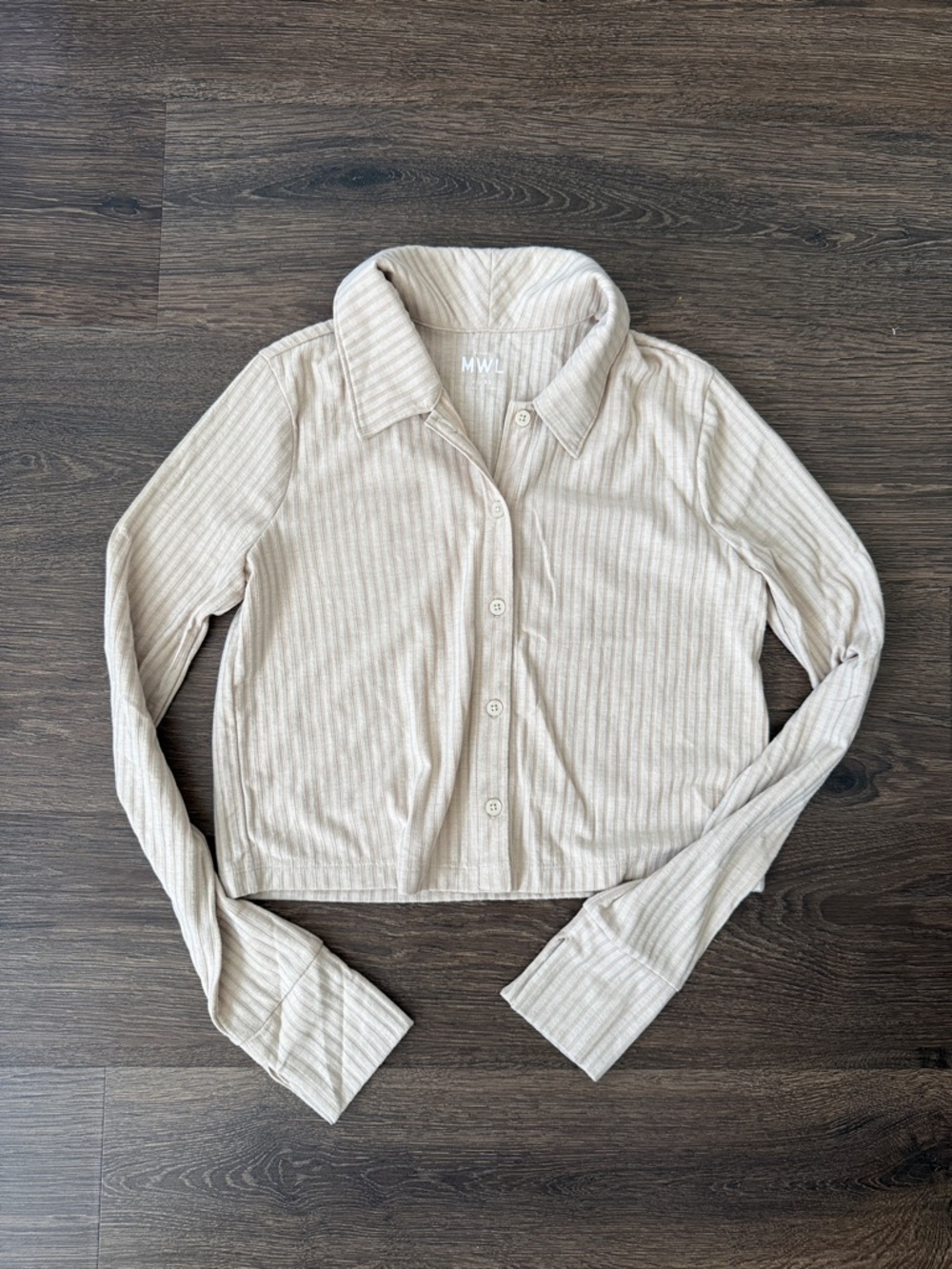 (NWT) Madewell Beige Ribbed Button-Front Long Sleeve Top